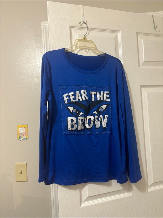 Upcycled Tops - Fear The Brow Blue Long-Sleeve Graphic Top